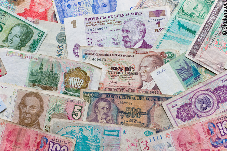 Sammlung von Banknoten verschiedener Währungen