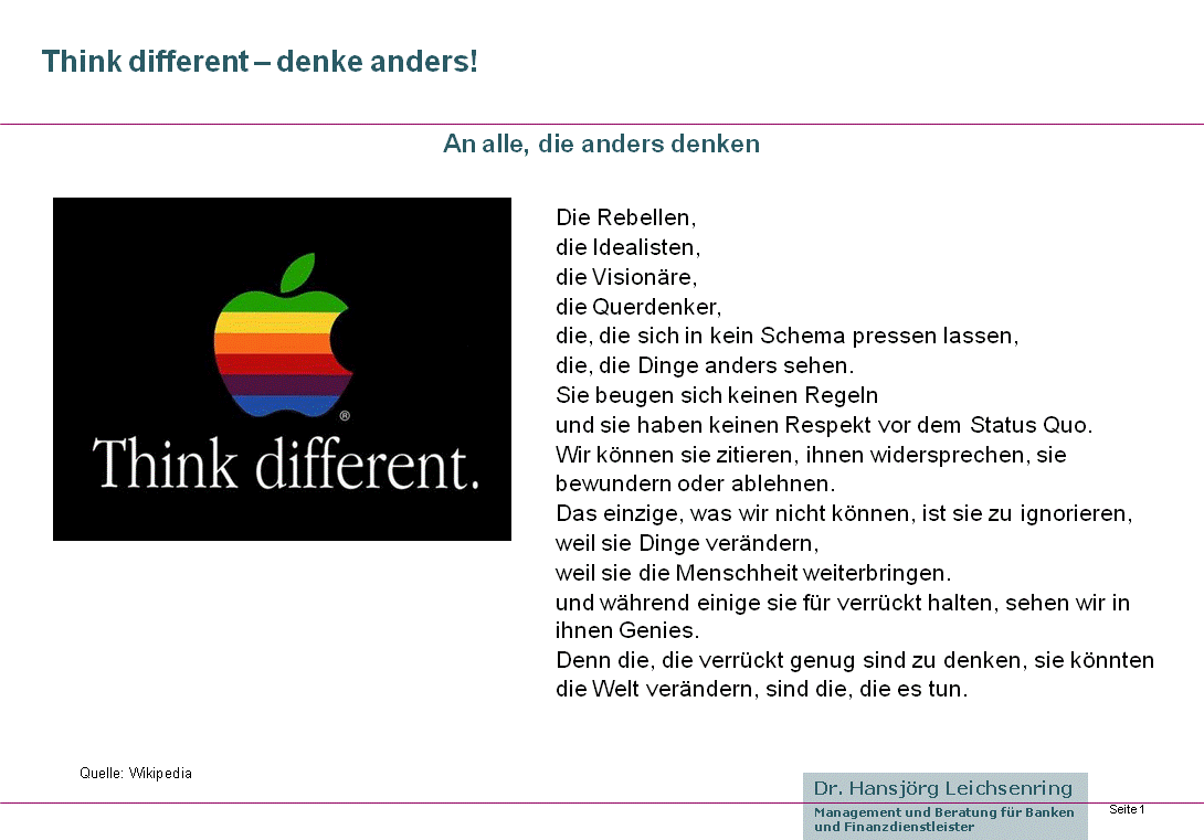 Apples Think Different - Erfolgsgeheimnis für Banken und Sparkassen