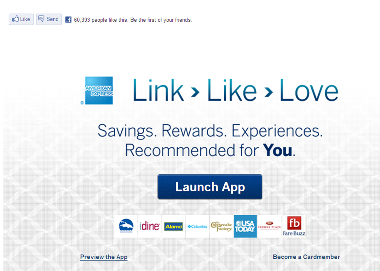 American Express Facebook App Link Like Love für die Social Media Kreditkarte