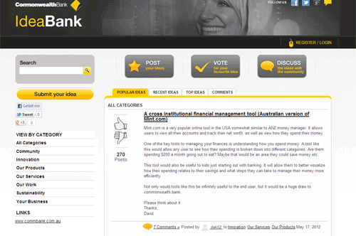 Commonwealth Bank nutzt Crowdsourcing für den Einbezug von Bankkunden in das Innovationsmanagement 