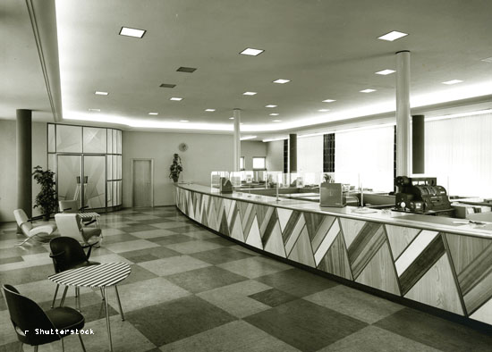 Sparkassen Schalterhalle im Neubau der Zweigstelle 1959