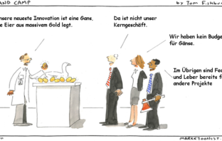 Cartoon: Innovationen stoßen in vielen Banken mitunter an Grenzen