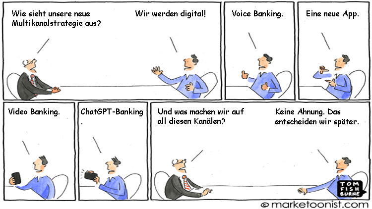Cartoon: Eine neue digitale Multikanalstrategie im Banking