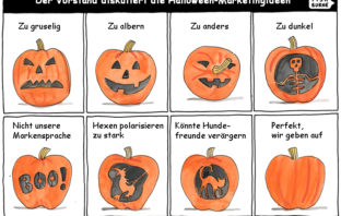 Cartoon: Diskussion von Marketingideen für Halloween