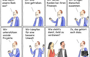 Cartoon: Die Sinn-getriebene Bank