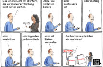 Cartoon: Viele Unternehmen wollen Risiken in der Werbung vermeiden
