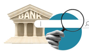 Verbraucher suchen auf der Webseite einer Bank nach passenden Finanzlösungen