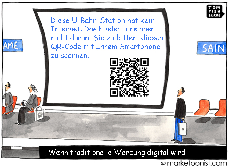 Cartoon: Wenn traditionelle Werbung digital wird