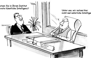 Cartoon: Geringe Nutzung Künstlicher Intelligenz in Banken