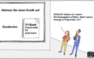 Cartoon: Werbung für Bankprodukte ist oft langweilig