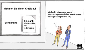 Cartoon: Werbung für Bankprodukte ist oft langweilig