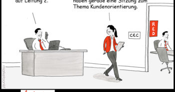 Cartoon: Kundenorientierung in Banken und Sparkassen